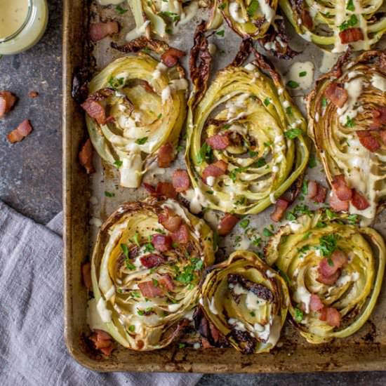 Roasted Cabbage Steaks with Bacon - Recipe photo by platingsandpairings