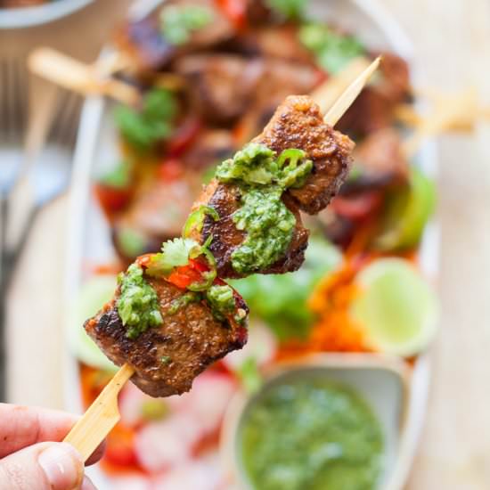 Beef Shish Kebab with Mojo Verde - Recipe photo by sugarsaltmagic