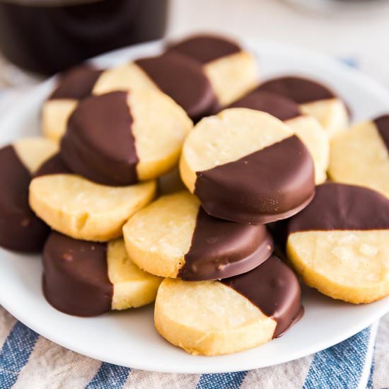 Chocolate Dipped Almond Shortbread - Recipe photo by Thelifejolie