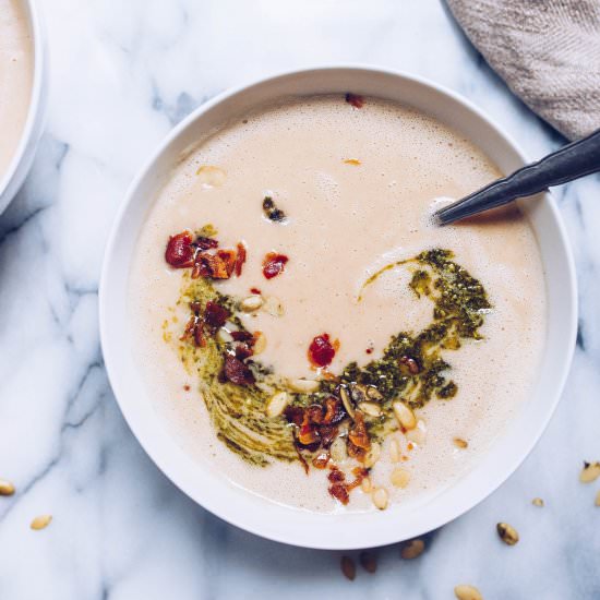 Cauliflower Soup w/ Pesto & Bacon - Recipe photo by food by mars