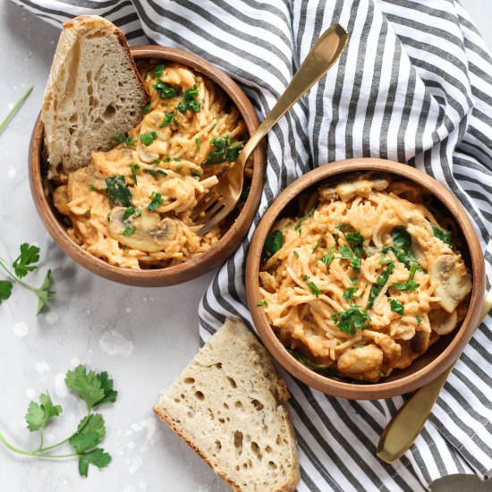Creamy Tomato Pasta with Mushrooms - Recipe photo by pumpkinandpb