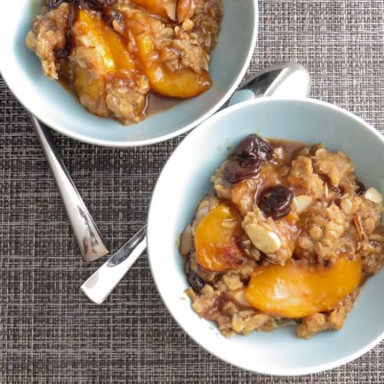 Peach Cherry Almond Crisp - Recipe photo by garlic and zest