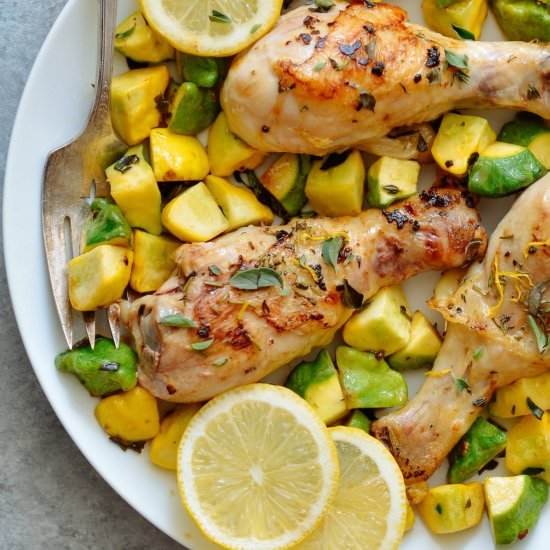 Garlic & Herb Drum Sticks & Squash - Recipe photo by mealpreponfleek