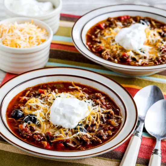 Instant Pot Olive Lover's Chili - Recipe photo by kalynskitchen