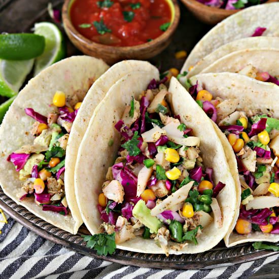 Vegan Fish Tacos with Corn Slaw - Recipe photo by Vegan Huggs
