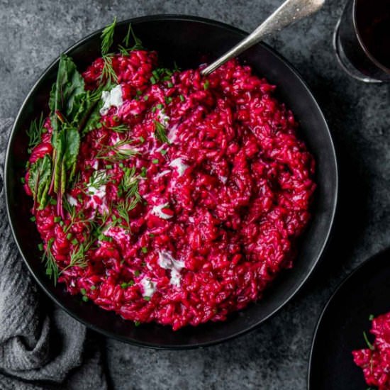 Beet Risotto with Goat Cheese - Recipe photo by platingsandpairings