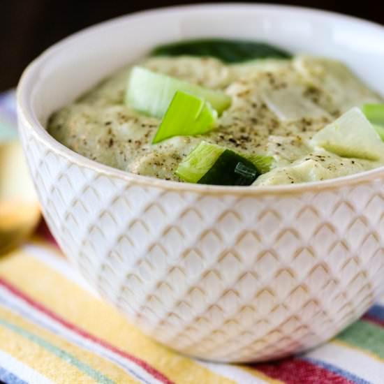 Vegan Creamy Potato Leek Soup - Recipe photo by cleaneatingkitchen
