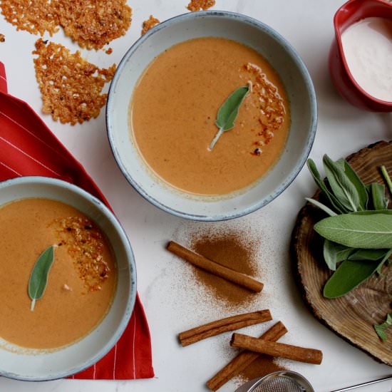 Tomato & Sage Spiced Soup/Parm Crisp - Recipe photo by Sneaky Mommies