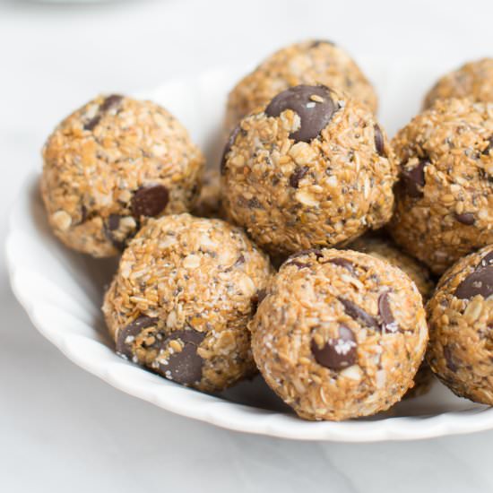 PB Chocolate Chip Energy Balls - Recipe photo by TableAndDish