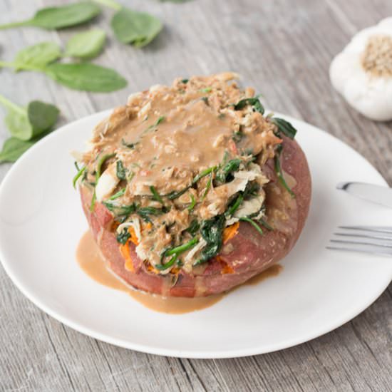 Swimming Rama Loaded Sweet Potato - Recipe photo by hotpankitchen