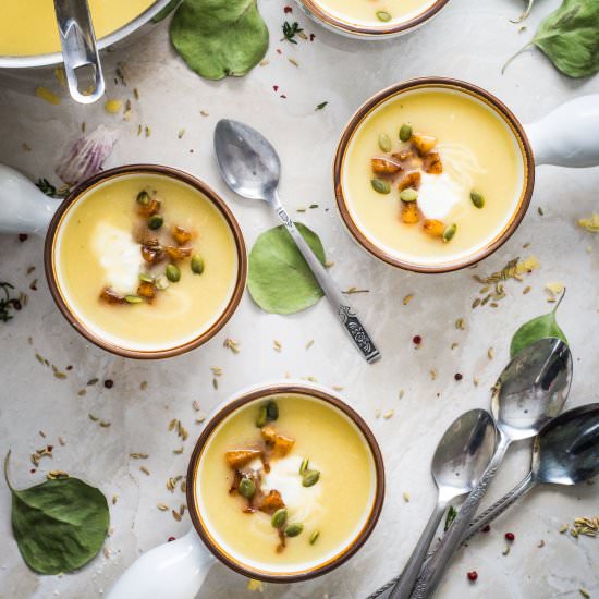 Aged Cheddar Potato Soup - Recipe photo by rhubarbandcod