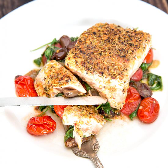 Pan Seared Salmon & Warm Salad - Recipe photo by muttandchops