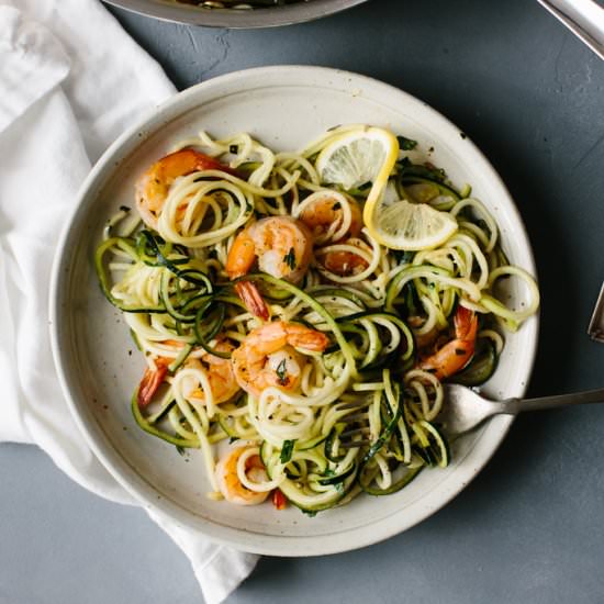 Zucchini Pasta with Garlic Shrimp - Recipe photo by Downshiftology