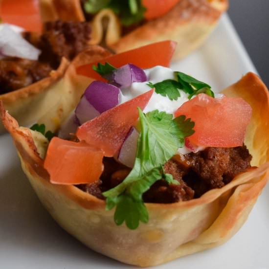 Taco Won Ton Cups - Recipe photo by Cuts and Crumbles