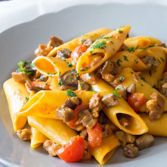 Candele Pasta with Eggplant & Olive - Recipe photo by ItalianRecipeBook