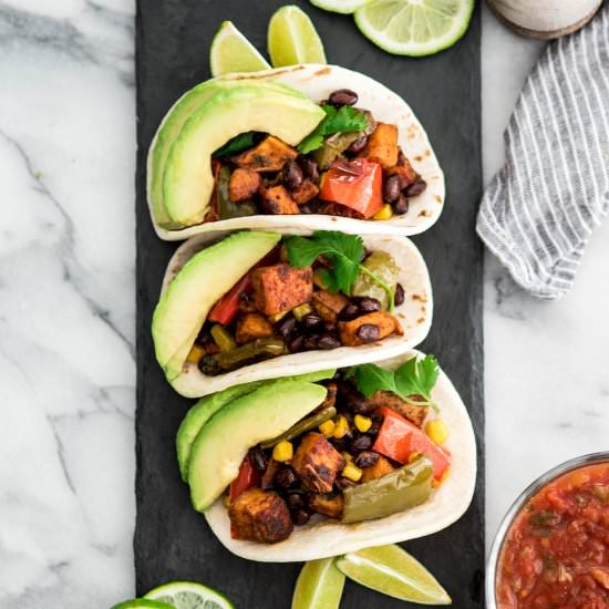 Roasted Sweet Potato Tacos - Recipe photo by JoyFoodSunshine