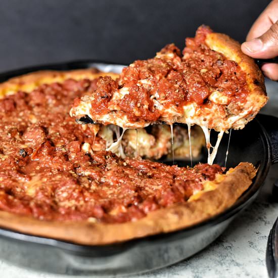 Chicago Style Deep Dish Beef Pizza - Recipe photo by dudethatcookz