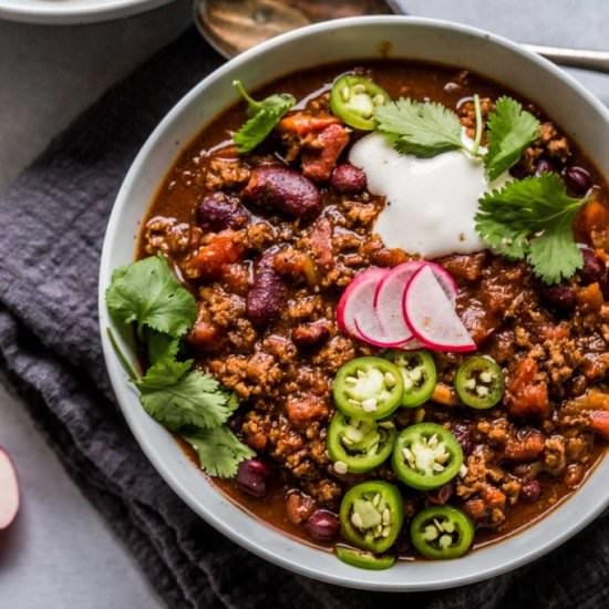 Erin's Spicy Beef & Beer Chili - Recipe photo by platingsandpairings