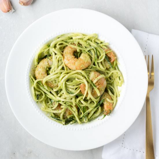 Pesto Prawns with Zoodles (GF) - Recipe photo by hotpankitchen