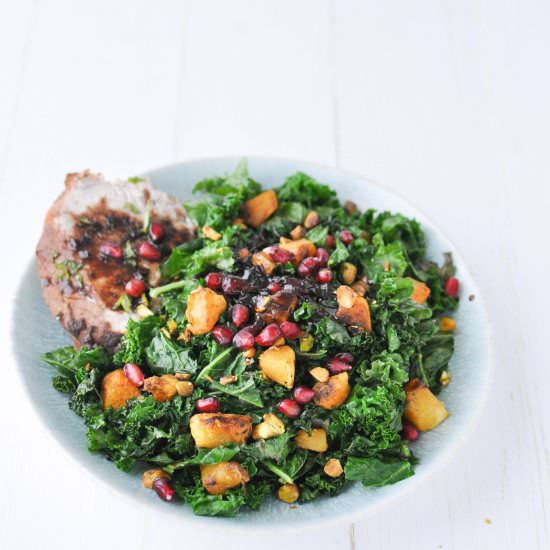 Warm Kale Salad with Pork - Recipe photo by Nourish Nutrition Co