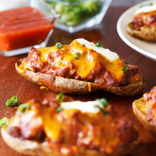 Chili Cheese Stuffed Potato Skins - Recipe photo by thepkpway