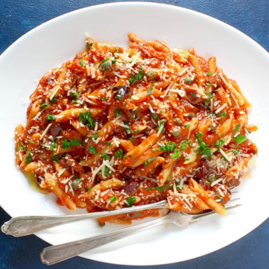 One-Skillet Penne Puttanesca - Recipe photo by marilenaskitchen