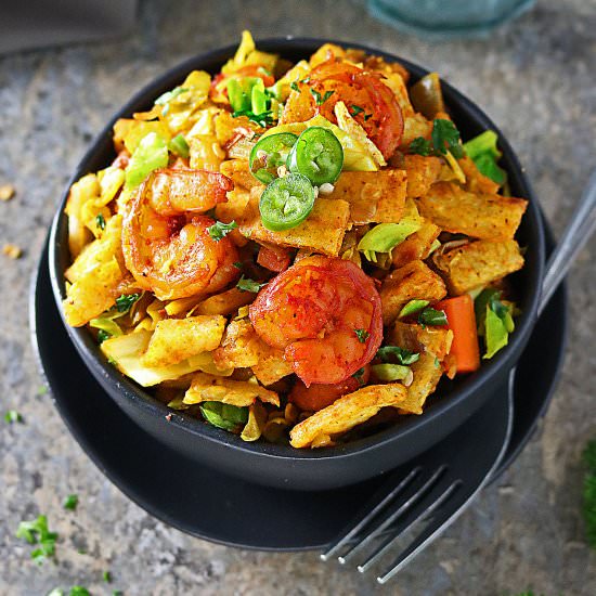 Easy Sri Lankan Shrimp Kothu Roti - Recipe photo by SavorySpin