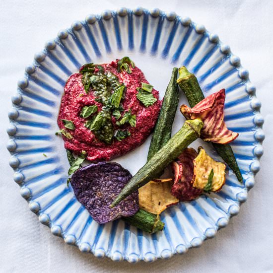 Beet Creme Fraiche Dip with Pesto - Recipe photo by apleasantlittlekitchen
