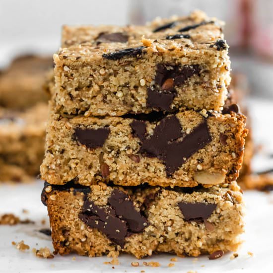 Chocolate Chunk Nut Butter Blondies - Recipe photo by Baked Ambrosia