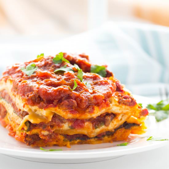 Spinach & Beef No Boil Lasagna - Recipe photo by No Plate Like Home