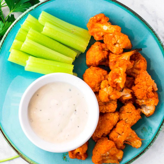 Baked Buffalo Cauliflower Bites - Recipe photo by LancFoodieGirl