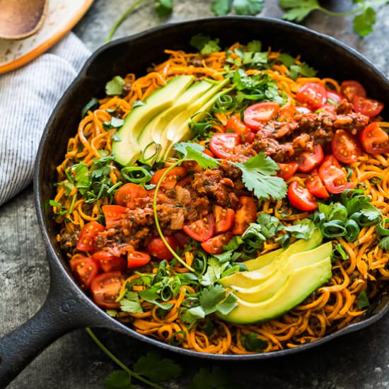 Taco Sweet Potato Noodle Bowls - Recipe photo by Get Inspired Everyday
