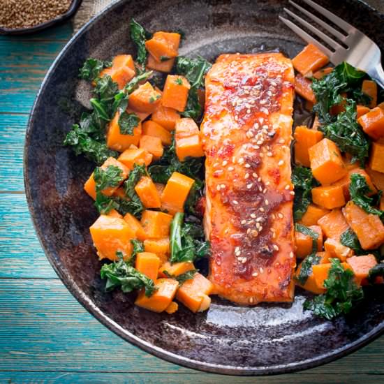 Baked Spicy Salmon and Sweet Potato - Recipe photo by Healthy World Cuisine