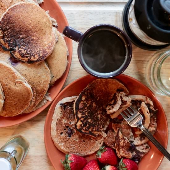 Vegan Blueberry Pancakes (Healthy!) - Recipe photo by foodgalleygab