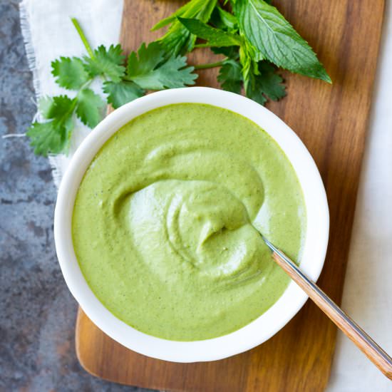 Cashew Tahini Herb Sauce (Vegan) - Recipe photo by Nourish Everyday
