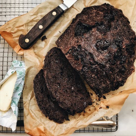 Yeasted No-Knead Chocolate Bread - Recipe photo by jessie sheehan bakes