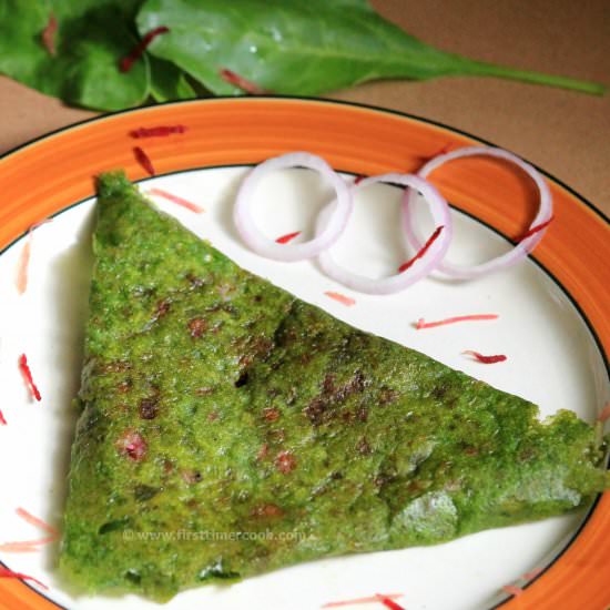 Stuffed Spinach Rava Dosa - Recipe photo by firsttimercook
