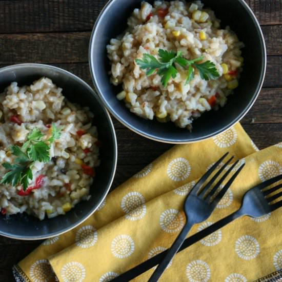 Corn, Red Pepper & Mushroom Risotto - Recipe photo by Something New For Dinner