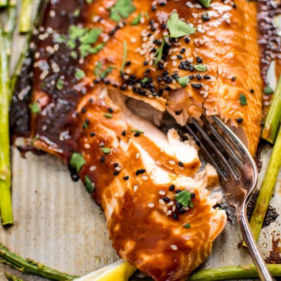 Sheet Pan Salmon and Asparagus - Recipe photo by saltandlavender