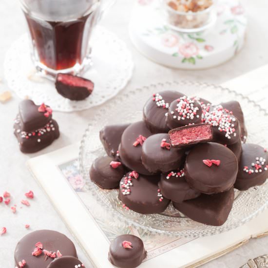 Chocolate Dipped Raspberry Marzipan - Recipe photo by littlesugarsnaps
