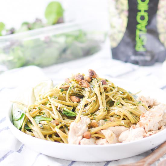 Pasta with Pistachio Pesto - Recipe photo by Nourish Nutrition Co