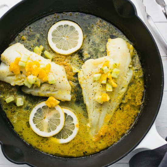 Baked Cod + Cucumber Orange Relish - Recipe photo by 3ScoopsofSugar