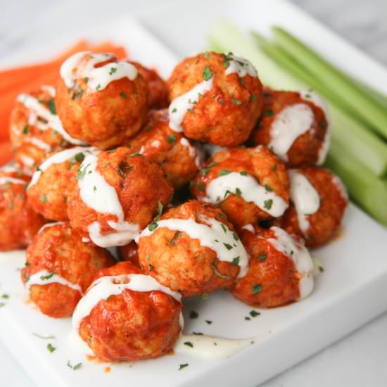 Buffalo Chicken Meatballs - Recipe photo by pinch of parsley