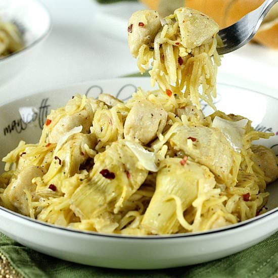 SPICY ARTICHOKE CHICKEN PASTA - Recipe photo by In Good Flavor