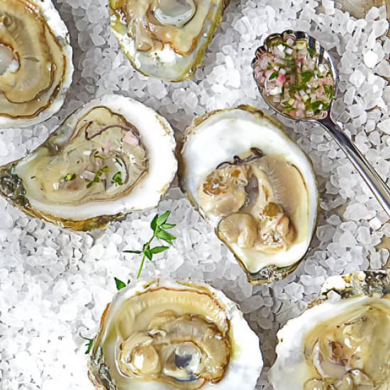Oysters with Thyme Mignonette - Recipe photo by garlic and zest