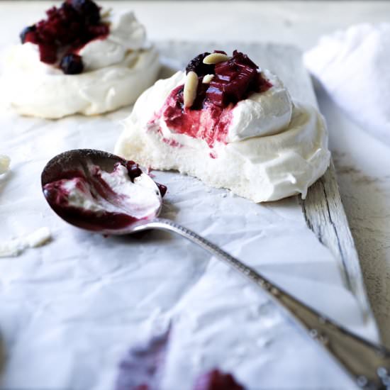 Meringues With Roasted Rhubarb - Recipe photo by DisplacedHousewife