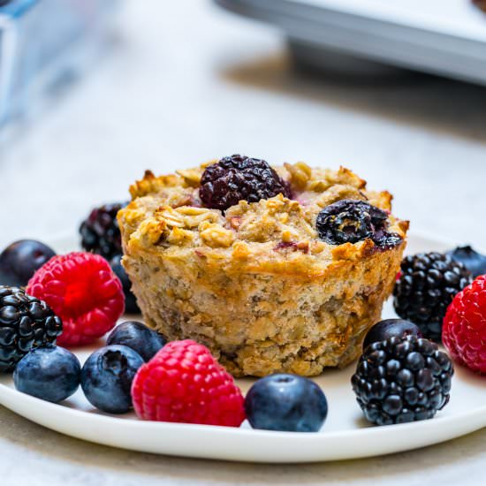 Triple Berry Oatmeal Muffins - Recipe photo by cleanfoodcrush