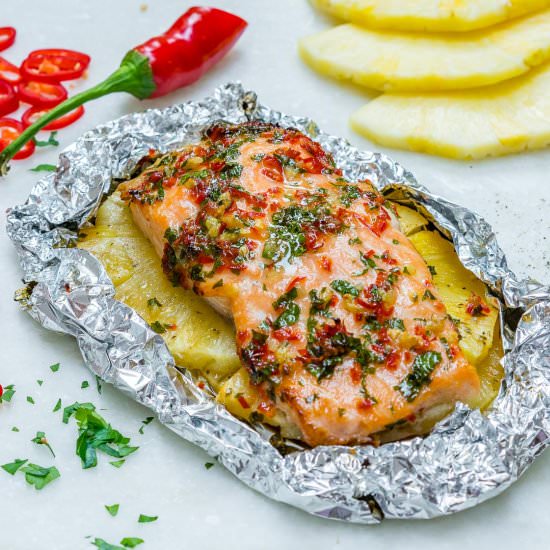 Easy Garlic Butter Salmon Pineapple - Recipe photo by cleanfoodcrush