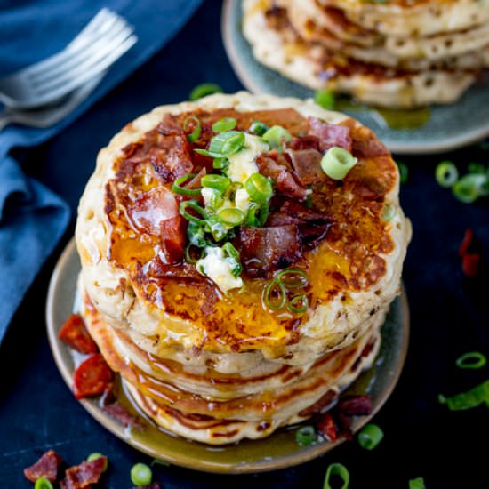 Savoury Pancakes + chorizo & bacon - Recipe photo by KitchenSanctuary