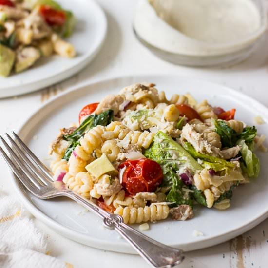 Chicken Caesar Pasta Salad - Recipe photo by thebeachhousekitchen